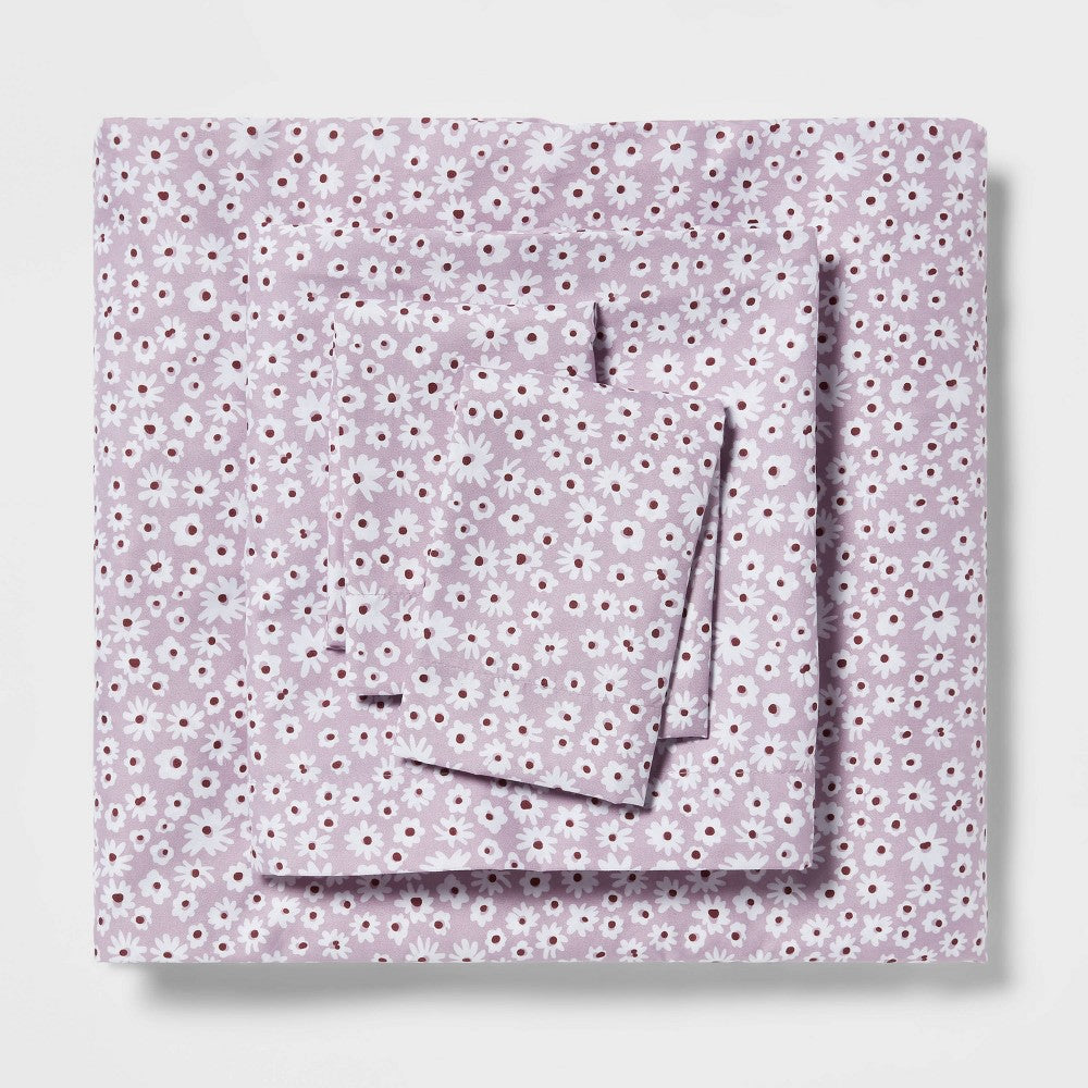 Twin/Twin XL Printed Microfiber Sheet Set Light Purple Daisy - Room Essentials: Polyester, Botanical Pattern, OEKO-TEX Certified - Bellso
