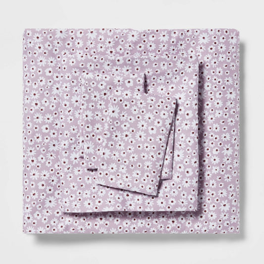 Twin/Twin XL Printed Microfiber Sheet Set Light Purple Daisy - Room Essentials: Polyester, Botanical Pattern, OEKO-TEX Certified - Bellso