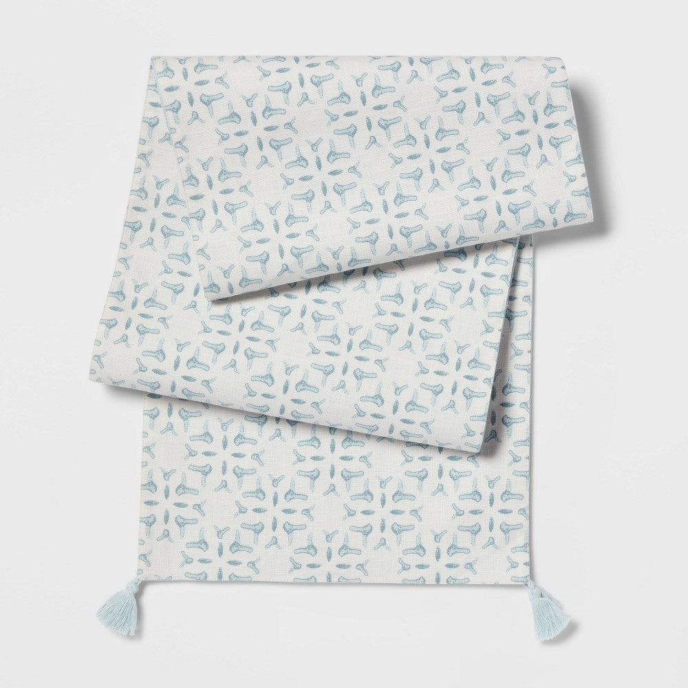 108" X 14" Cotton Slub Table Runner with Tassels Blue - Threshold™ - Bellso