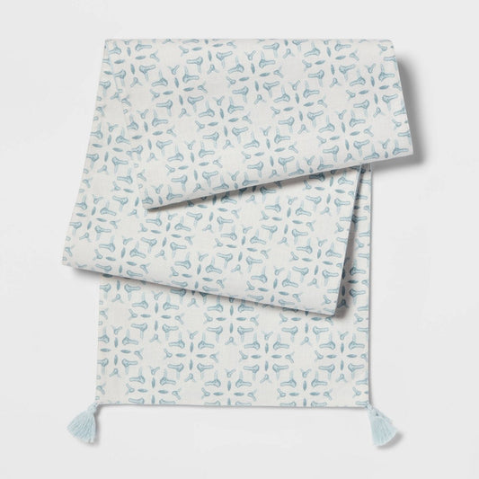 108" X 14" Cotton Slub Table Runner with Tassels Blue - Threshold™ - Bellso