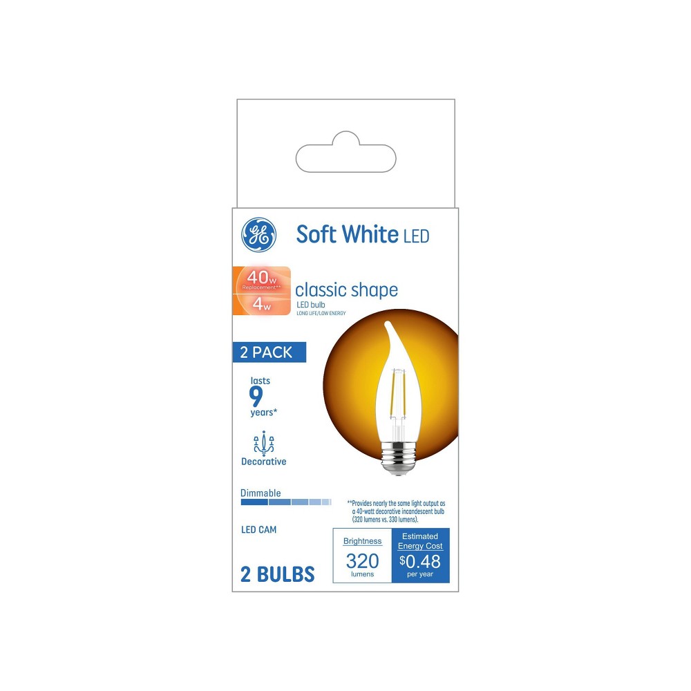 GE 2pk 4 Watts Soft White Medium Base LED Decorative Light Bulbs - Bellso