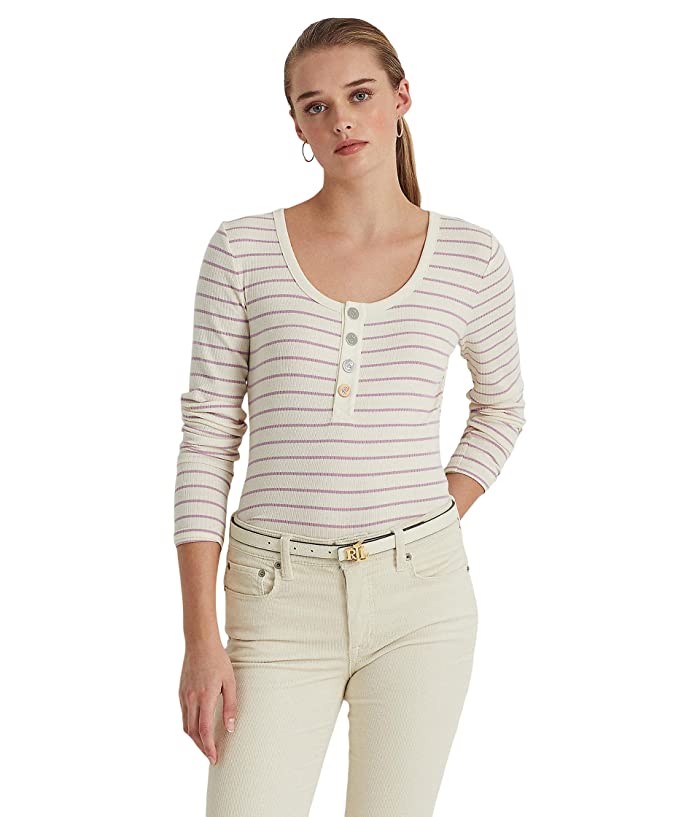 Ralph Lauren Women S Striped Jersey Henley Top White Size Small - Bellso