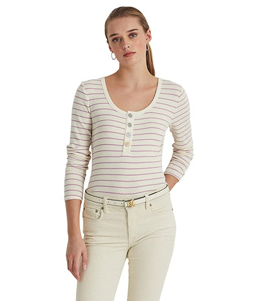 Ralph Lauren Women S Striped Jersey Henley Top White Size Small - Bellso