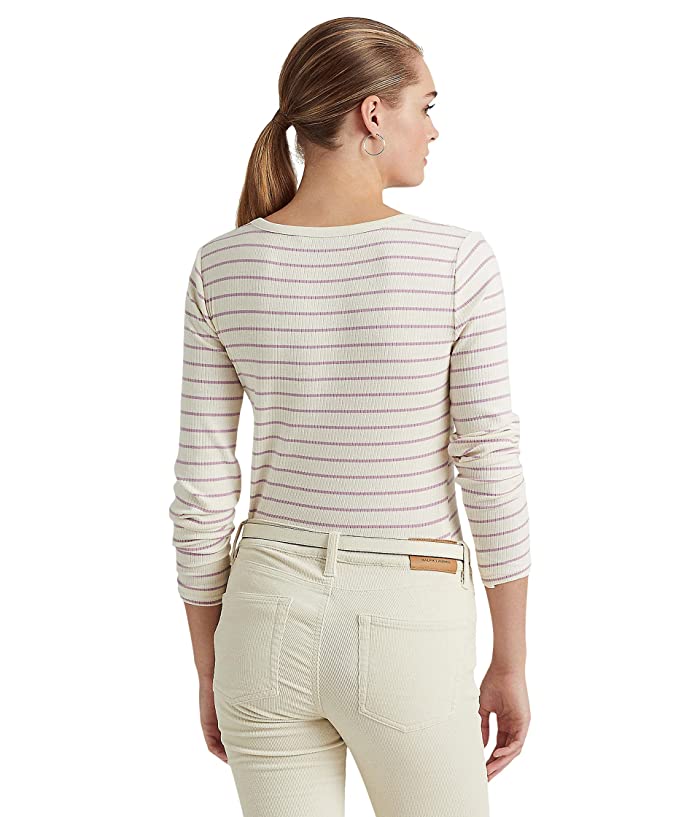 Ralph Lauren Women S Striped Jersey Henley Top White Size Small - Bellso