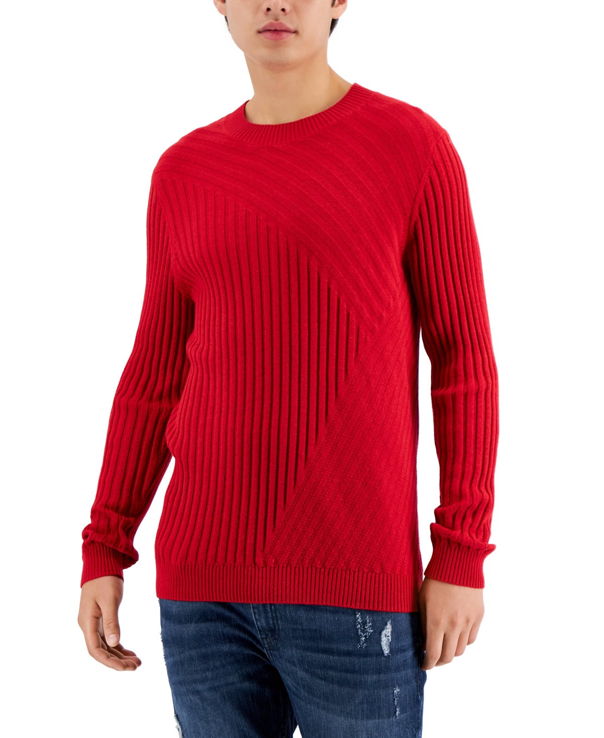 INC International Concepts Mens Tucker Crewneck Sweater Ruby Red Medium - Bellso