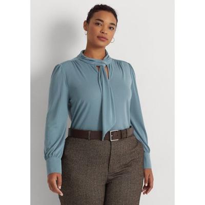 Lauren Ralph Lauren Women's Plus Size Tie Neck Jersey Top 3X - Bellso