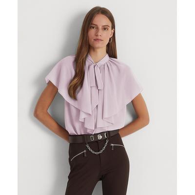 Lauren Ralph Lauren Womens Purple Sheer Pleated Tiered Lined Flutter Sleeve Tie Neck Wear to Work Blouse Xs - All