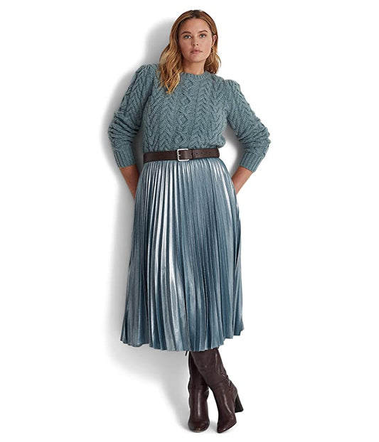 LAUREN Ralph Lauren Plus-Size Pleated Metallic Chiffon Skirt 20W - Bellso