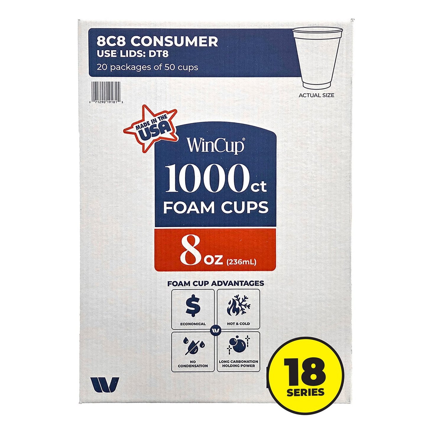 WinCup Foam Drink Cups 18 series, White, 8 oz., 1000 ct. - Bellso