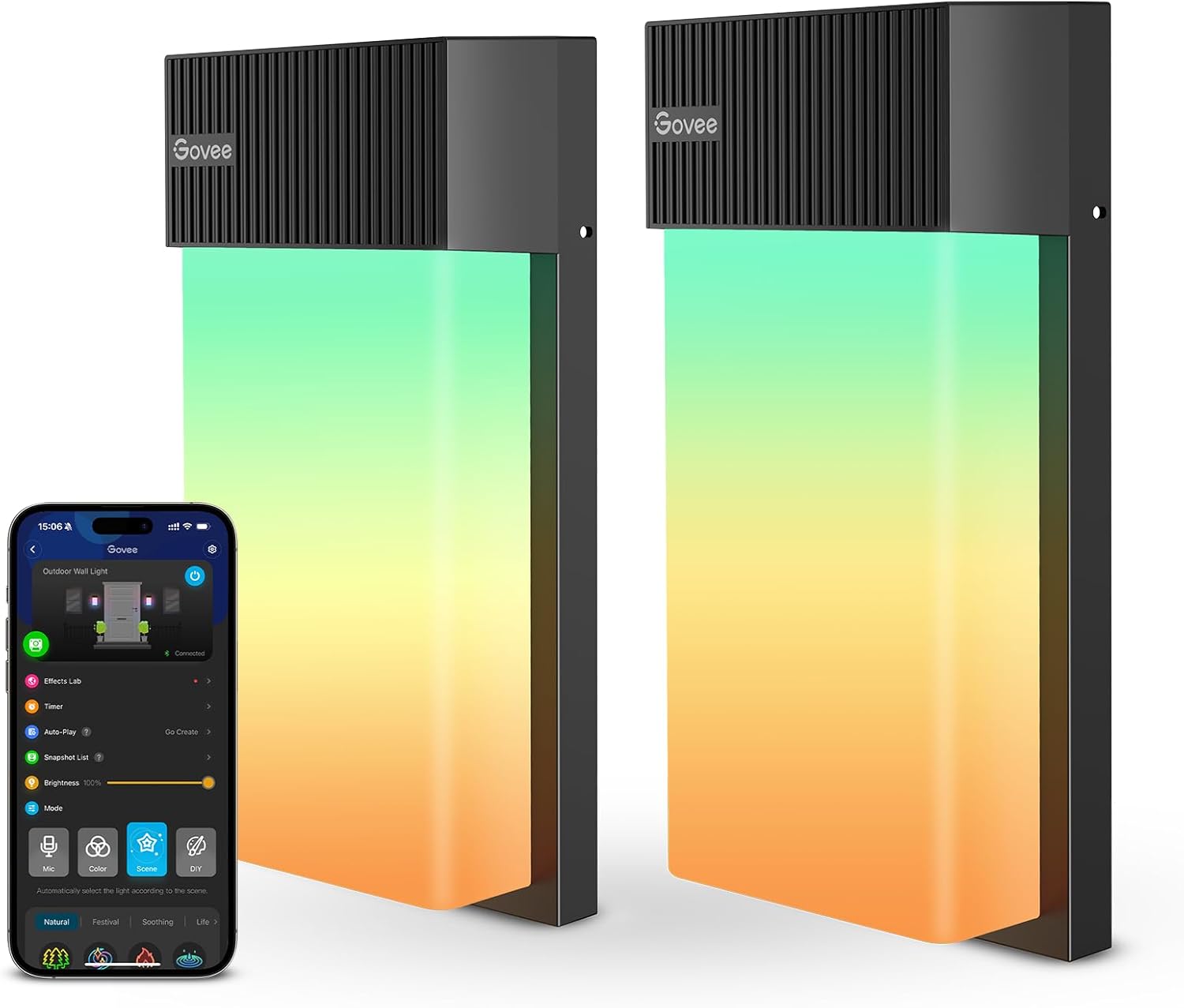 Govee Outdoor Wall Light, 1500LM Smart RGBIC Porch Lights Outdoor with 45 Scene Modes - Bellso