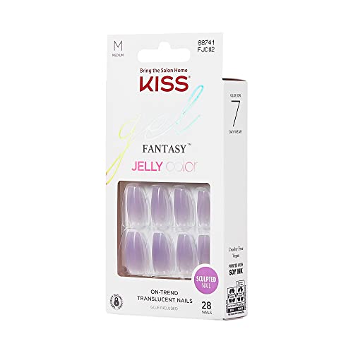 KISS Gel Fantasy Jelly Color Sculpted Fake Nails, Quince Jelly, 28 Count - Bellso