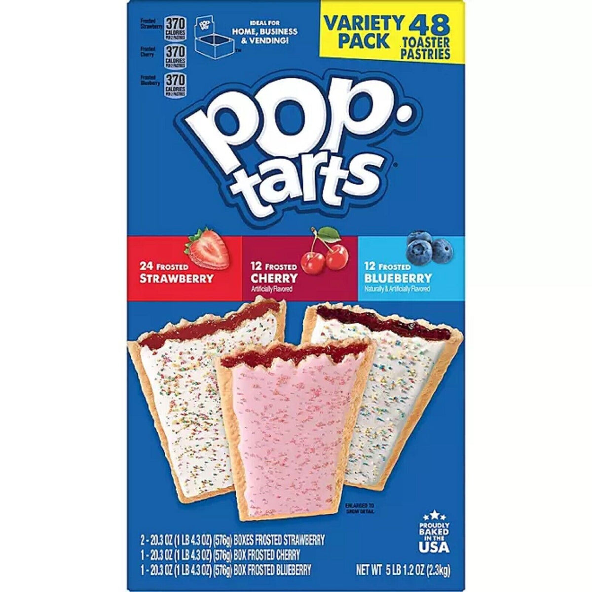 Kellogg's Pop-Tarts Variety Pack Strawberry Cherry and Blueberry (48 Count) 48 Ct