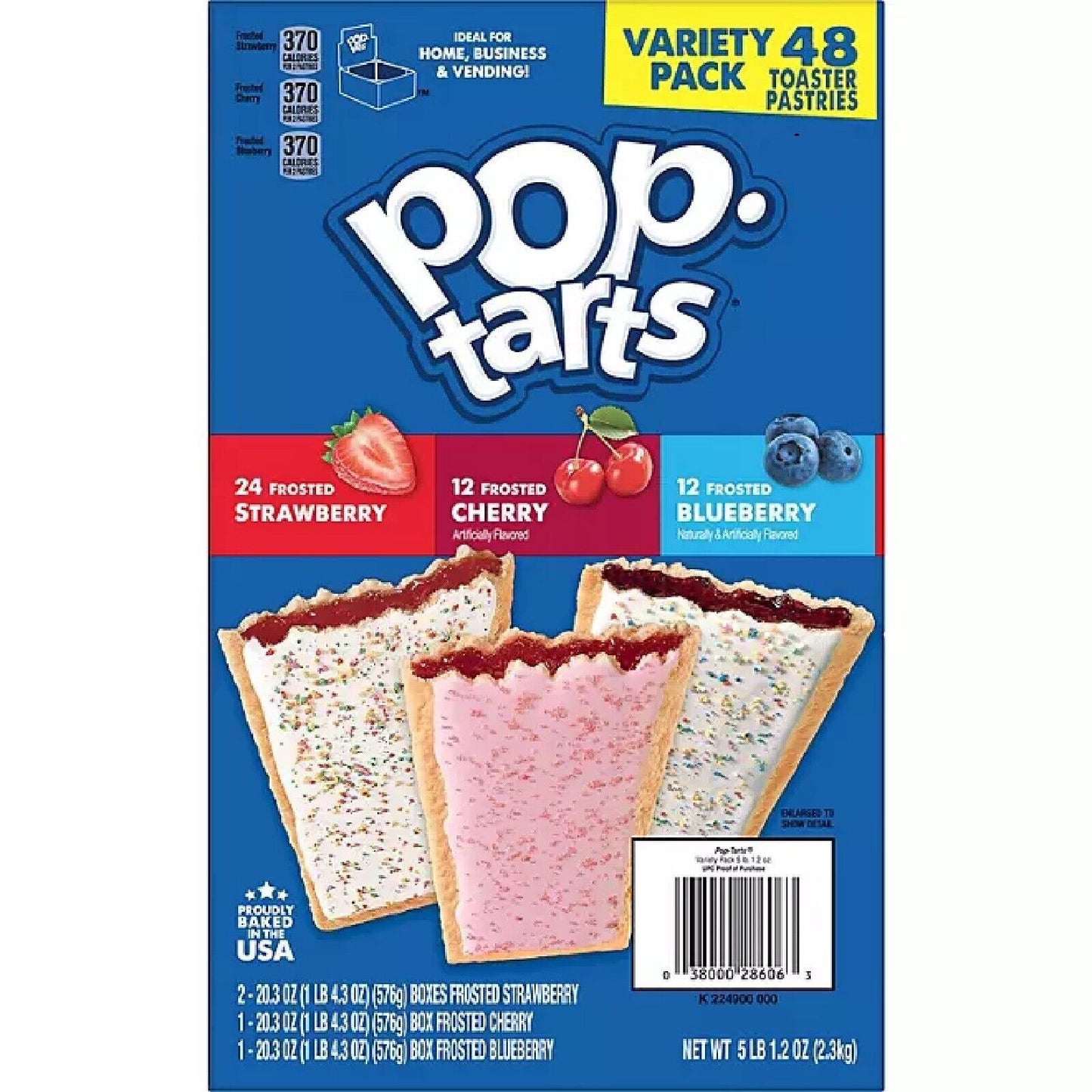 Kellogg's Pop-Tarts Variety Pack Strawberry Cherry and Blueberry (48 Count) 48 Ct