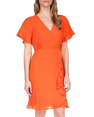 Michael Michael Kors Women's Faux-Wrap Ruffle Mini Dress S, Optic Orange - All - Bellso