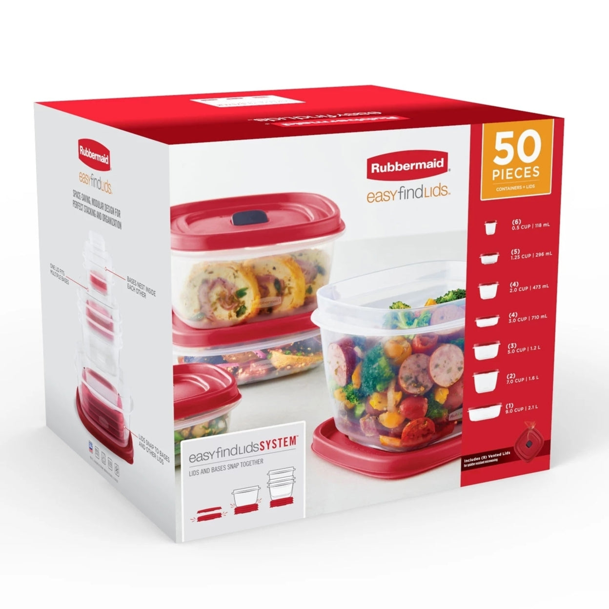 Rubbermaid 50-Piece EasyFindLids Vented Food Storage Set - Bellso