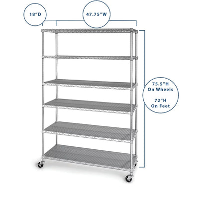 Member's Mark 6-Tier NSF Heavy Duty Wire Shelving, 47.75" W X 18" D X 75.5" H