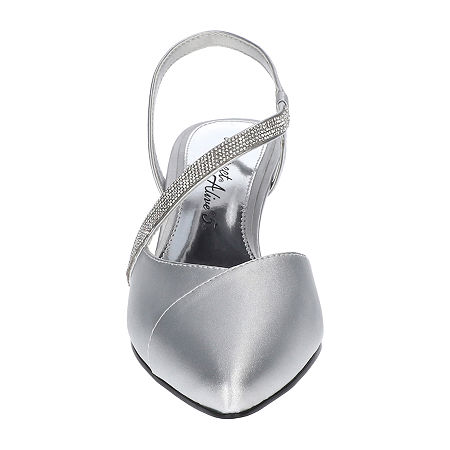 Easy Street Women's Emerald Slingback Pumps - Silver Satin Size 10 WW - Bellso
