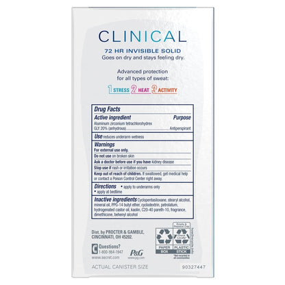 Secret Clinical Invisible Solid Deodorant Completely Clean 1.6 Ounce (3 Count) - Bellso