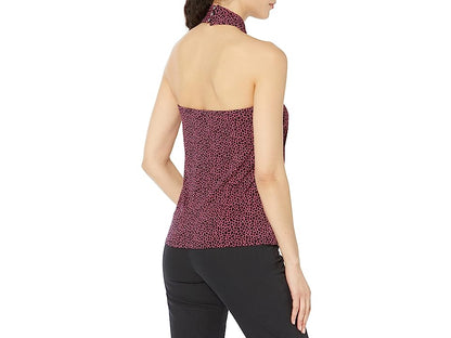 Michael Michael Kors Womens Pink Cut Out Crisscross Open Back Animal Print Sleeveless Halter Cocktail Top - Bellso