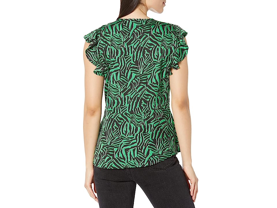 Michael Michael Kors Womens Green Zippered Ruffled Flutter Sleeve V Neck Blouse S - All - Bellso