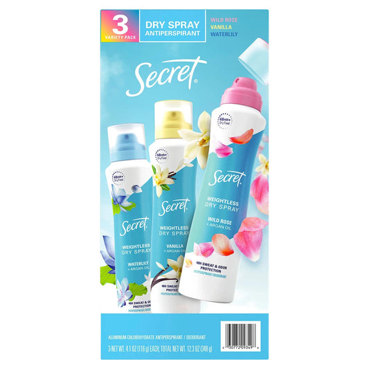Secret Dry Spray Antiperspirant Deodorant for Women  Vanilla  Wild Rose and Waterlily (4.1 Oz.  3 Pk.) - Bellso