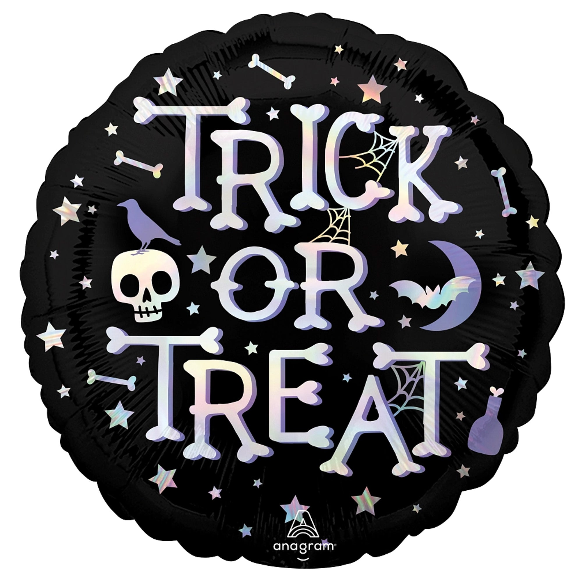 Halloween "Trick or Treat" Black Round Foil Balloon, 18 Inches - Bellso
