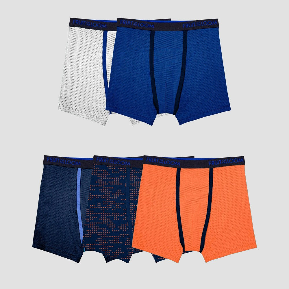 Fruit of the Loom Boys' 5pk Printed Breathable Micro Mesh Boxer Briefs - Colors May Vary XL - Bellso