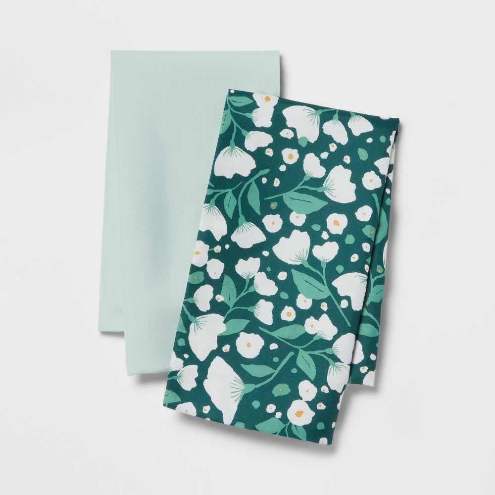 2pk Body Pillow Cover Dark Green Floral/Mint Green - Room Essentials™ - Bellso
