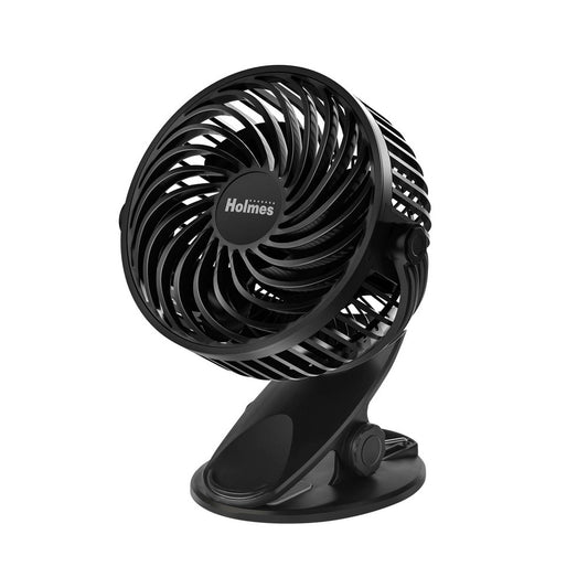 Holmes 4" on-the-Go Portable Clip Rechargeable Battery 360 Rotation Fan Black
