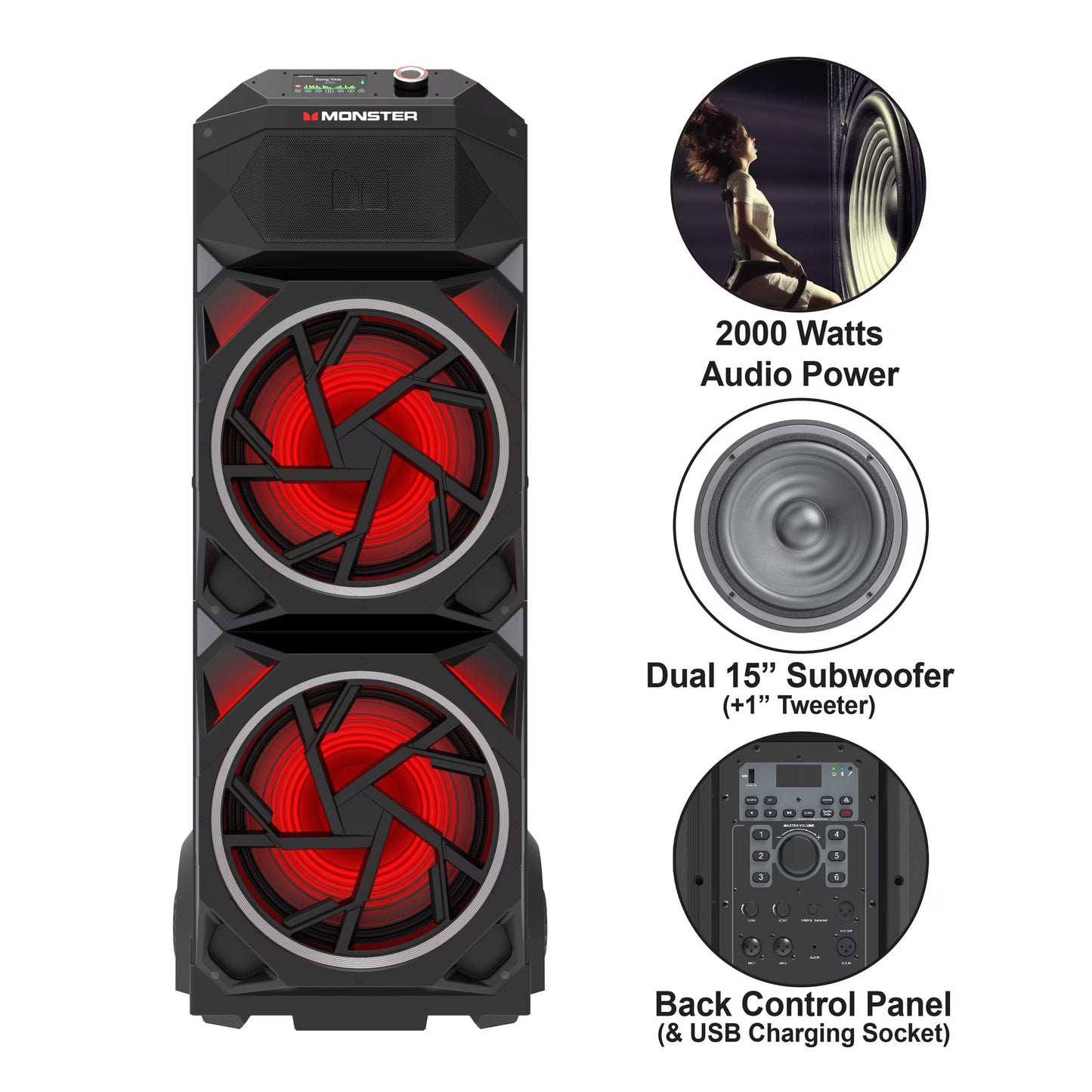 Monster GI30 Pro High Power 2000W Bluetooth Party Speaker with deep bass and RGB LED Lights