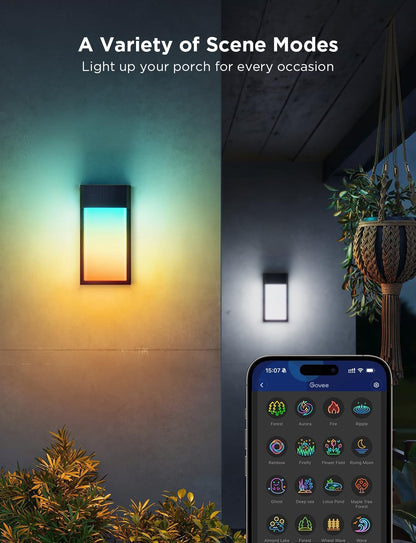 Govee Outdoor Wall Light, 1500LM Smart RGBIC Porch Lights Outdoor with 45 Scene Modes - Bellso