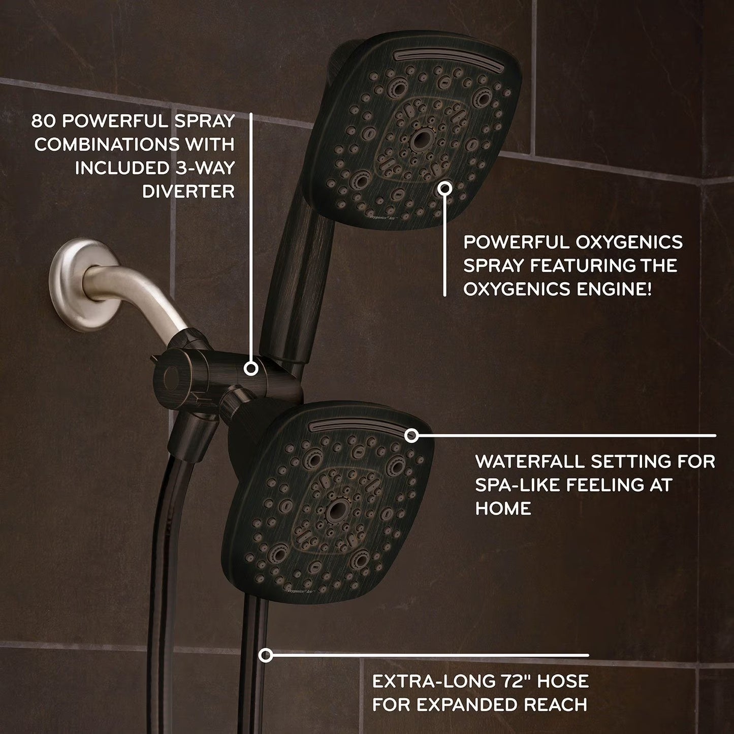 Oxygenics Arc 80-Setting Combo Shower Head, Various Finishes