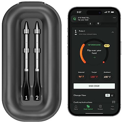 CHEF IQ Sense Smart Wireless Ultra-Thin Meat Thermometer  Unlimited Range  Bluetooth & Wifi  - 2 Probe Set with Smart Hub