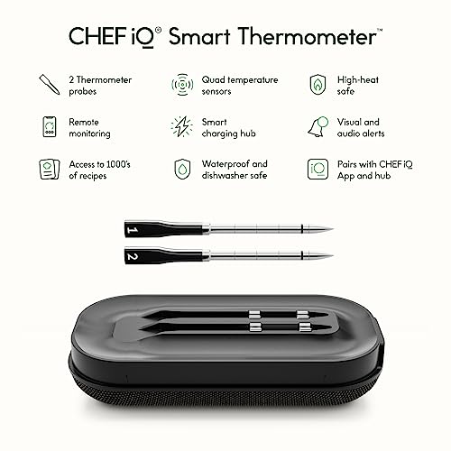 CHEF IQ Sense Smart Wireless Ultra-Thin Meat Thermometer  Unlimited Range  Bluetooth & Wifi  - 2 Probe Set with Smart Hub