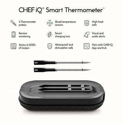 CHEF IQ Sense Smart Wireless Ultra-Thin Meat Thermometer  Unlimited Range  Bluetooth & Wifi  - 2 Probe Set with Smart Hub