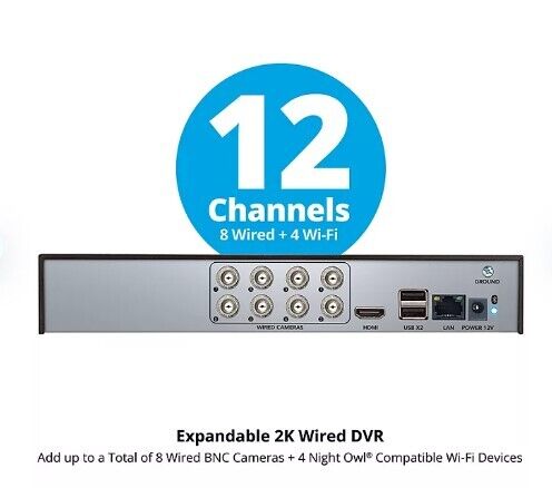 Night Owl 12 Channel (8 Wired 4 Wi-Fi) 2K DVR Security System (CL-FT4D2-88L) - Bellso