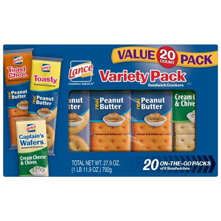 Lance Sandwich Crackers  Variety Pack  3 Flavors  20 Individually Wrapped Packs  6 Sandwiches Each - Bellso