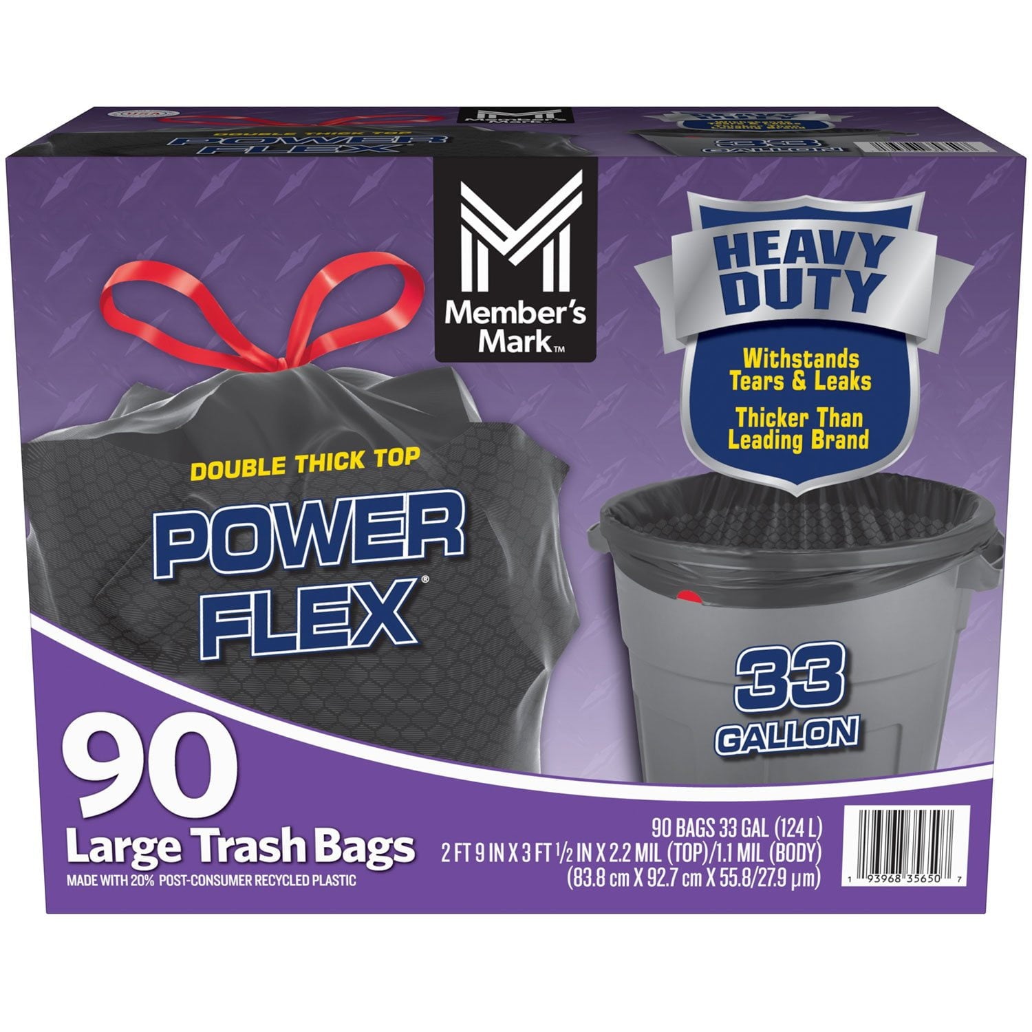 Member's Mark 33-Gallon Power Flex Drawstring Trash Bags 90 ct. - Bellso