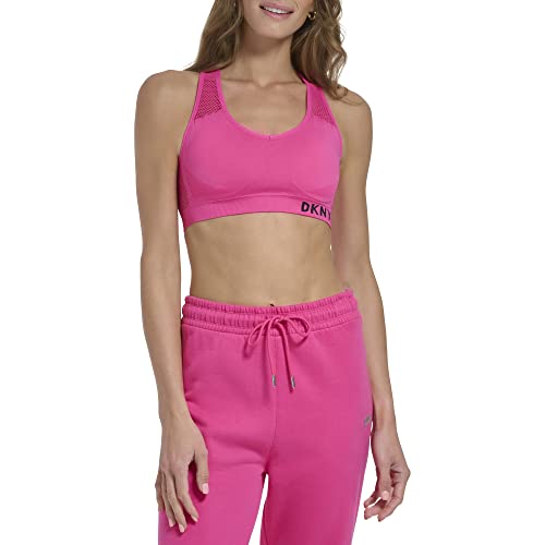 DKNY Women's Performance Classic Seamless Mesh Support Yoga Running Bra, Beetroot, Small - Bellso