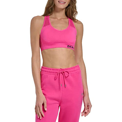 DKNY Women's Performance Classic Seamless Mesh Support Yoga Running Bra, Beetroot, Small - Bellso
