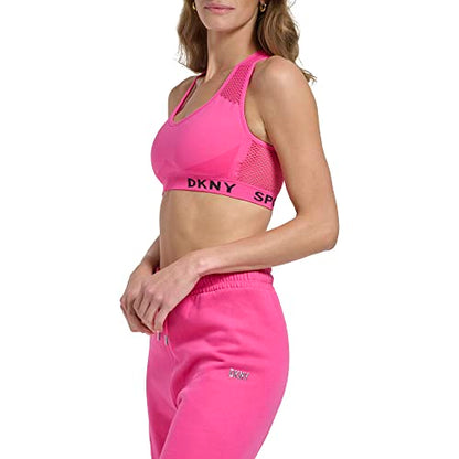 DKNY Women's Performance Classic Seamless Mesh Support Yoga Running Bra, Beetroot, Small - Bellso