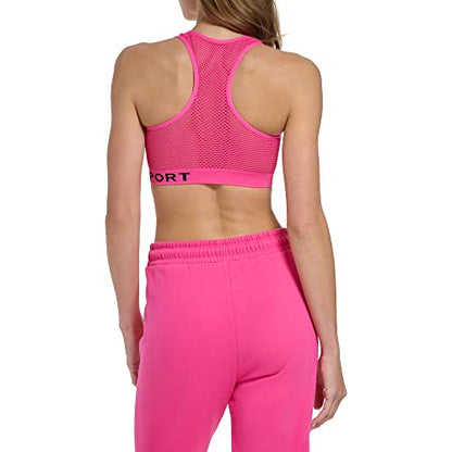 DKNY Women's Performance Classic Seamless Mesh Support Yoga Running Bra, Beetroot, Small - Bellso