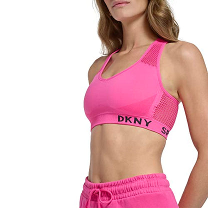 DKNY Women's Performance Classic Seamless Mesh Support Yoga Running Bra, Beetroot, Small - Bellso