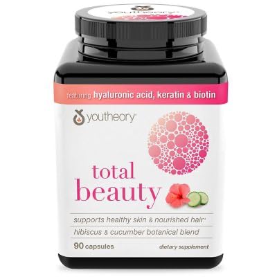 Youtheory Total Beauty Hyaluronic Acid  Keratin & Biotin  Capsules 90ct Exp 8/25 - Bellso