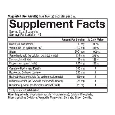 Youtheory Total Beauty Hyaluronic Acid  Keratin & Biotin  Capsules 90ct Exp 8/25 - Bellso