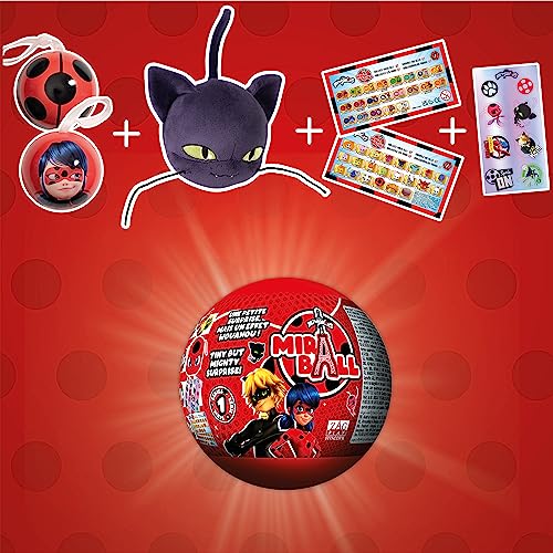 Ladybug, 4-1 Capsule Collectible Toy, Surprise Miraball with Expanding Plush Kwami, Collectible Character Metal Case, Glittery Stickers & Hanging - Bellso
