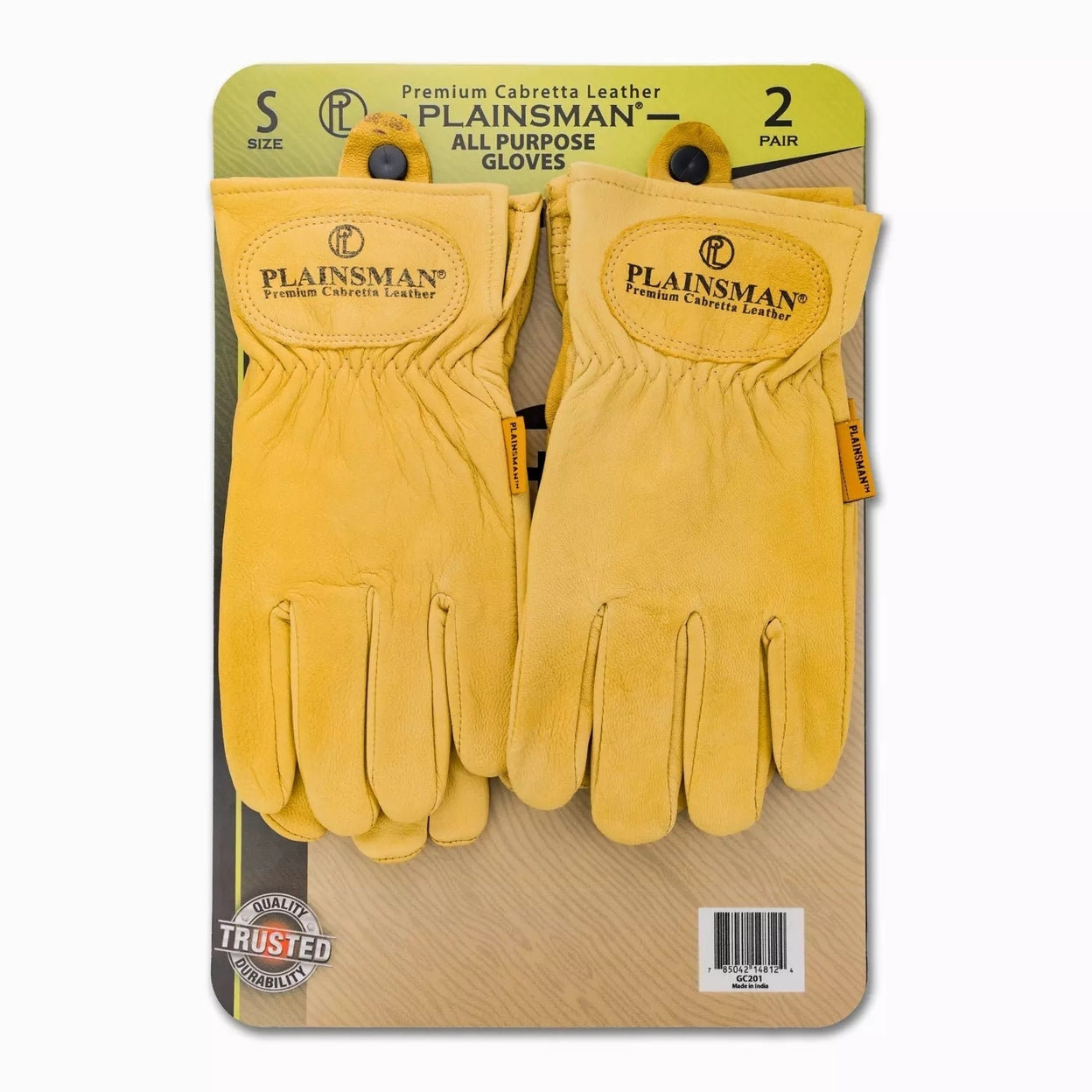 Plainsman Premium Cabretta Yellow Leather Gloves  2 Pairs (Small) - Bellso