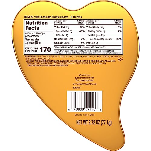Dove Milk Chocolate Truffles Valentines Day Heart Tin 2.72oz - Bellso