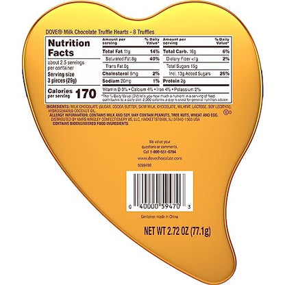 Dove Milk Chocolate Truffles Valentines Day Heart Tin 2.72oz - Bellso