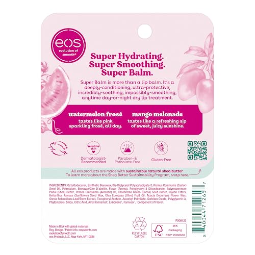 Eos 24HR Moisture Super Balm- Watermelon & Mango  Lip Sleeping Mask  0.35 Fl Oz  2 Pack - Bellso